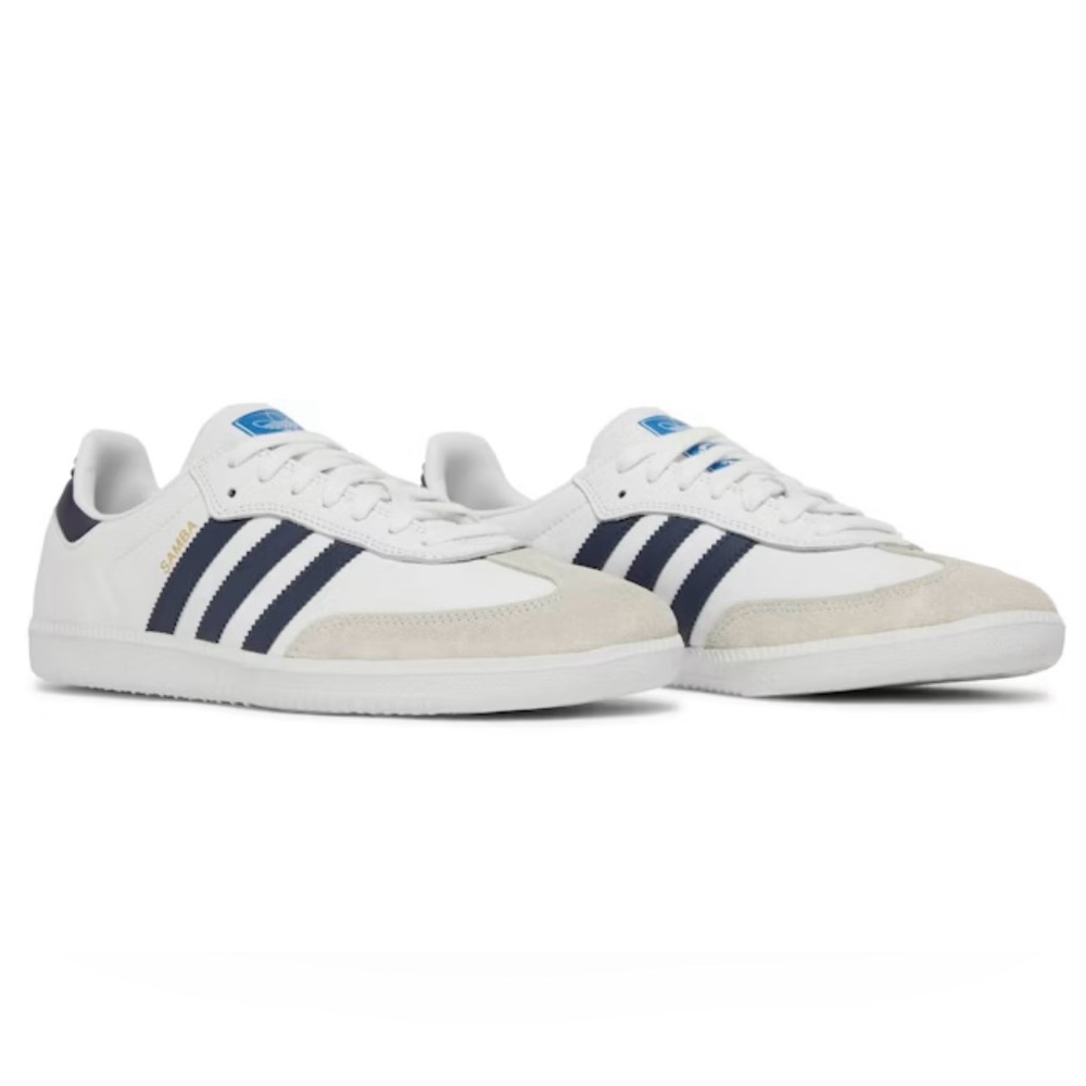 Navy/white Adidas Sambas (size 6 men’s/size 8 women’s)